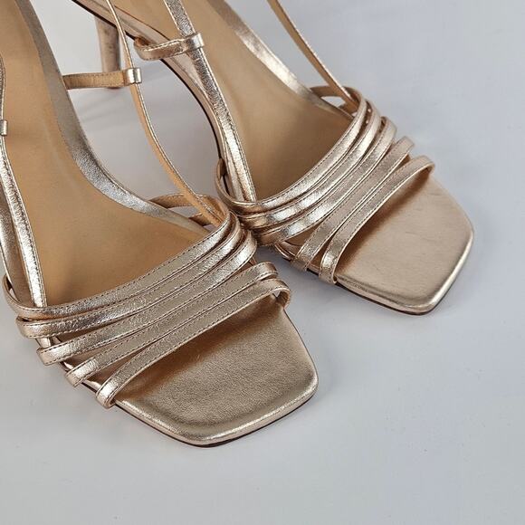 Reformation Elsie Heeled Sandal Size 7 Metallic Gold Strappy Slingback - Picture 9 of 12